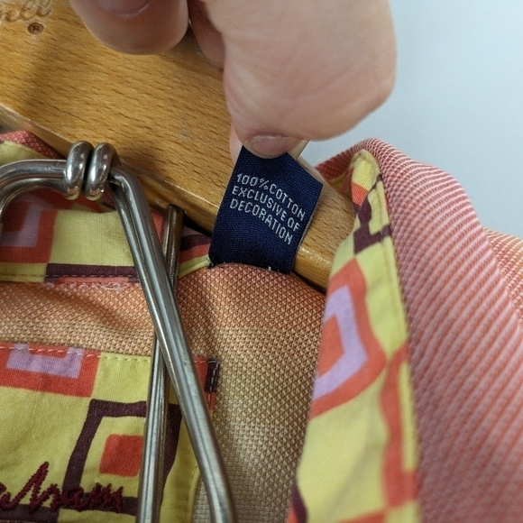 Robert Graham Shirt Women's 10 Pink Orange Stripe Button Up Geometric Cuffs - Picture 7 of 9